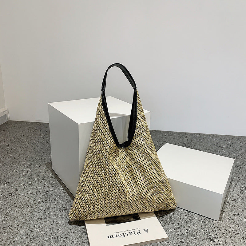 Fashion Straw Tote Bag Women's Large Capacity Hollow Design Casual Beach Shoulder Bag