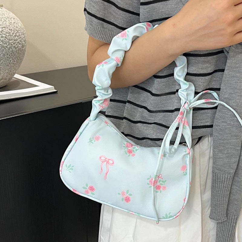 Shoulder Bag Female Gentle Sweet Drawstring New Good-looking All-Match Small Floral Canvas Diagonal Package