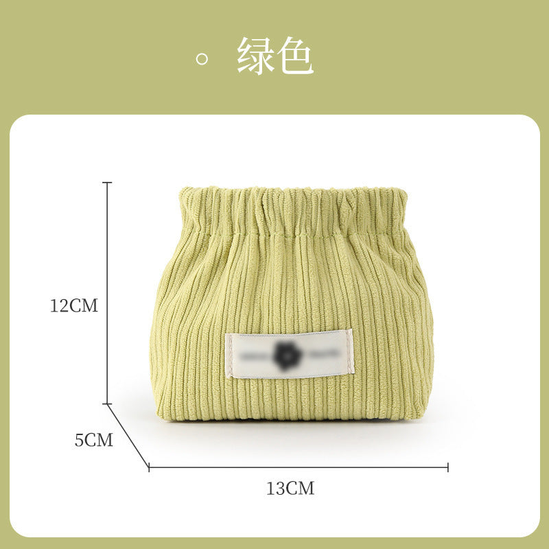 Portable Ribbed Cotton Cosmetic Bag with Elastic Opening for Travel and Daily Use