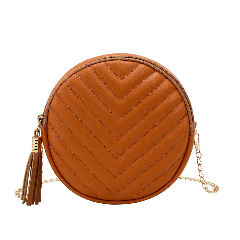Women's Bag Summer and Autumn New Collection Embroidery Thread Korean Style Personalized Tassel Lady Crossbody Small round Shoulder Bag Fashion