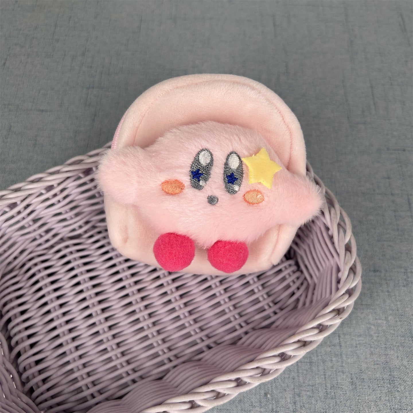 Cute Plush Kirby Character Zipper Pouch with Keychain - Adorable Cartoon Design for Daily Use
