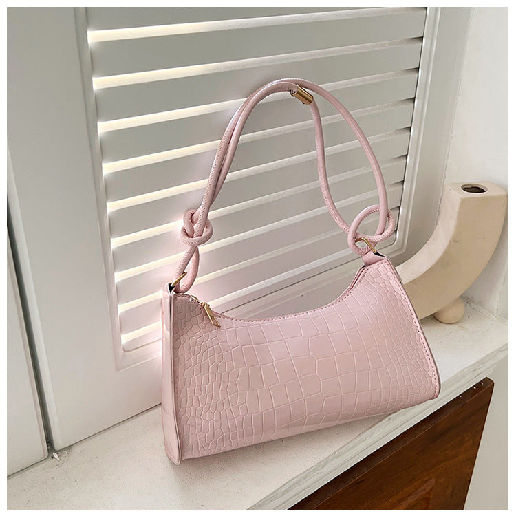 Chic Crocodile-Texture Handbag with Knotted Handle - Fashionable Crossbody Bag for Everyday Style