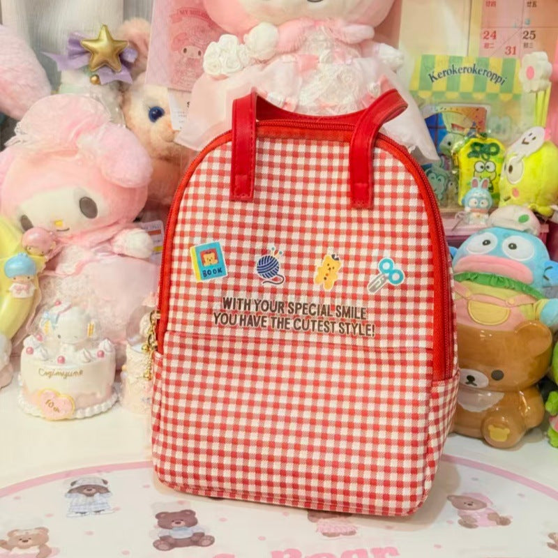 Hello Kitty Checkered Tote Bag with Cute Cartoon Design for Daily Use
