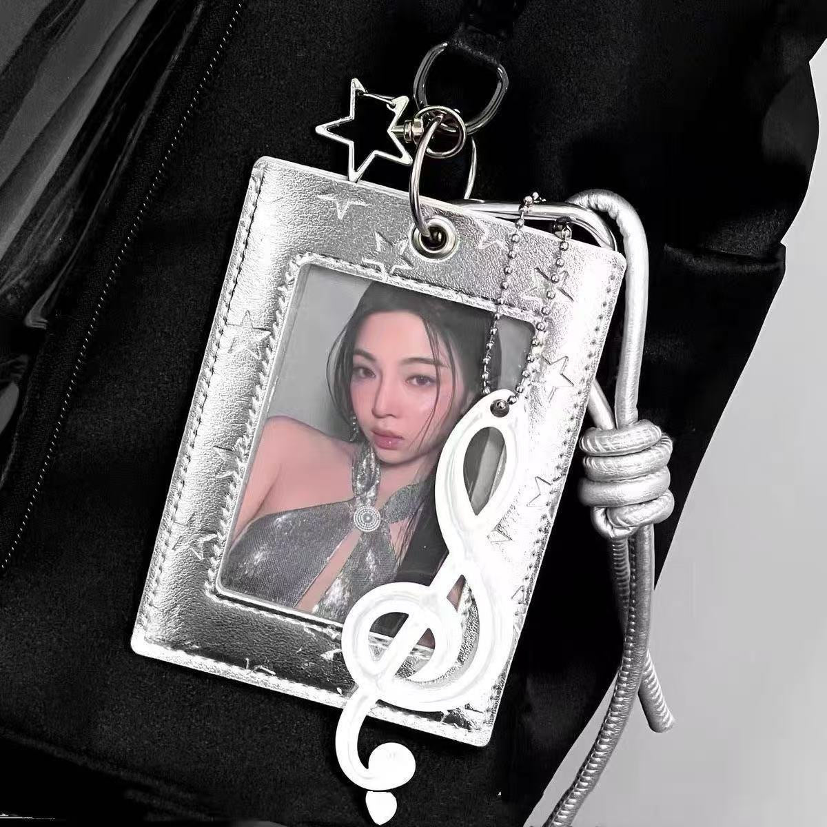 Elegant Ballet-Style PU Card Holder with Ribbon Design and Key Motif for Cute Photo Display