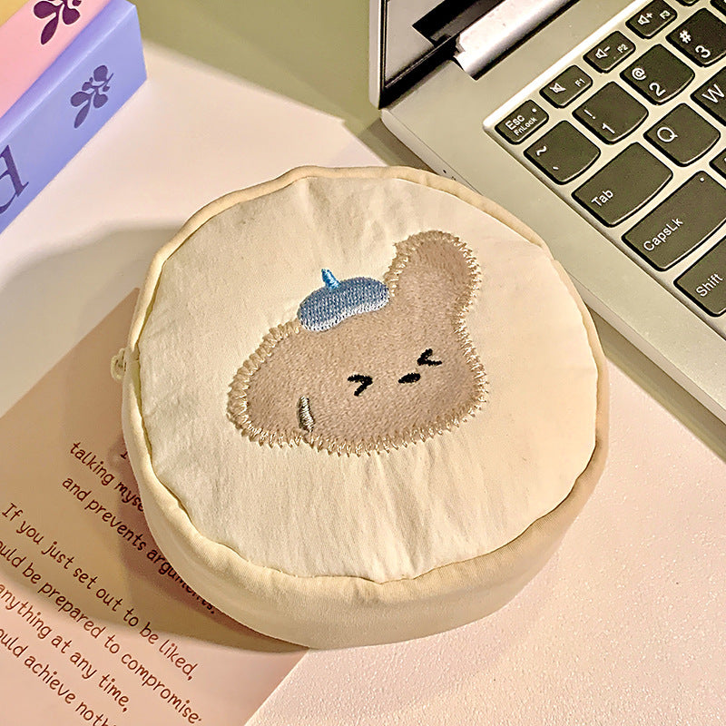 Cute Cartoon Cat Embroidered Coin Purse for Women and Girls, Portable Earphone Case with Key Holder, Stylish Daily Accessory
