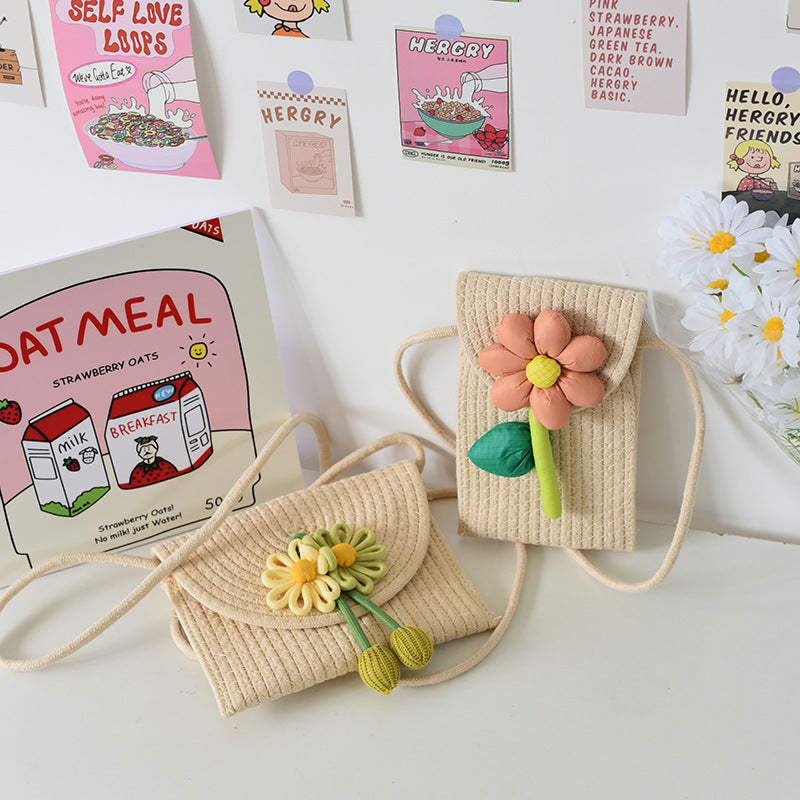 Cute Flower Embroidered Woven Crossbody Bag for Women, Summer Fashion Street Style Small Shoulder Bag with Magnetic Closure