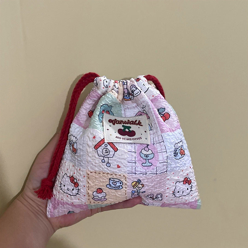 Cute Drawstring Women Buggy Bag Travel Makeup Jewelry Multifunctional Cartoon Printing Organizing Bag
