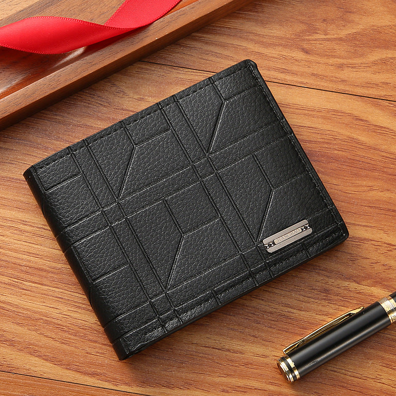 Fashionable Men's Wallet with Geometric Pattern Soft PU Leather Compact Design Multi-Card Slots