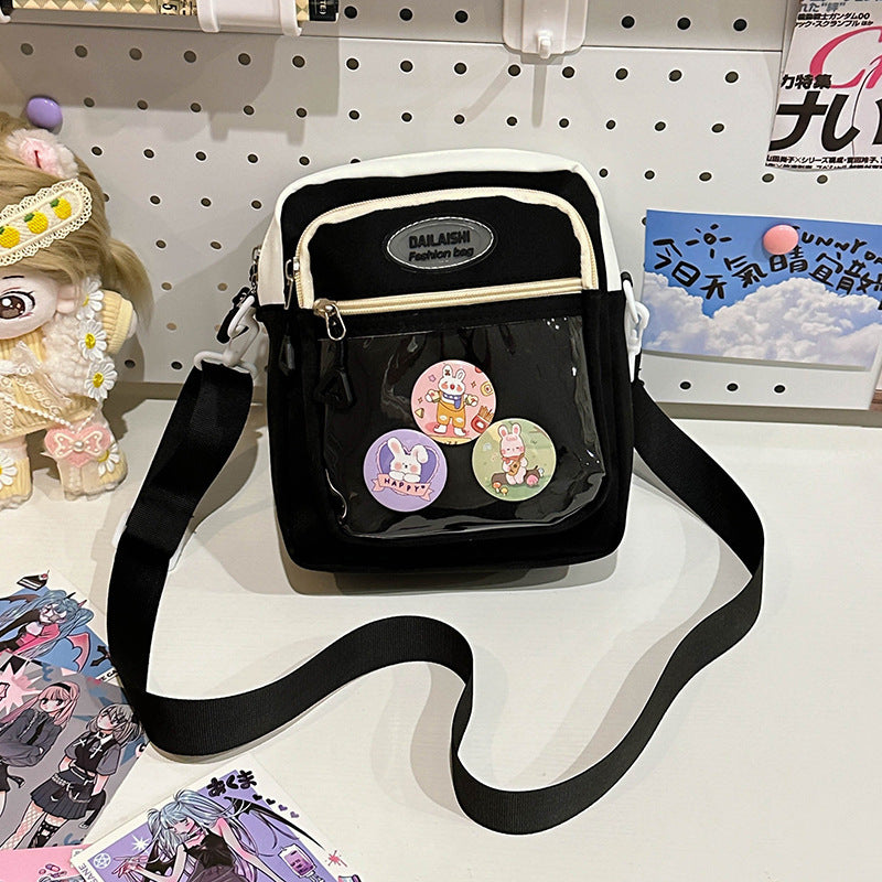 Cute Fashion Crossbody Bag with Multiple Pockets and Cartoon Badges for Daily Use