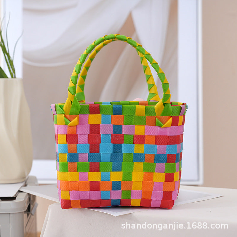 Dopamine Color Gift Bag Large Capacity Portable Vegetable Basket Crossbody Outdoor All-Matching Handbag Fashion