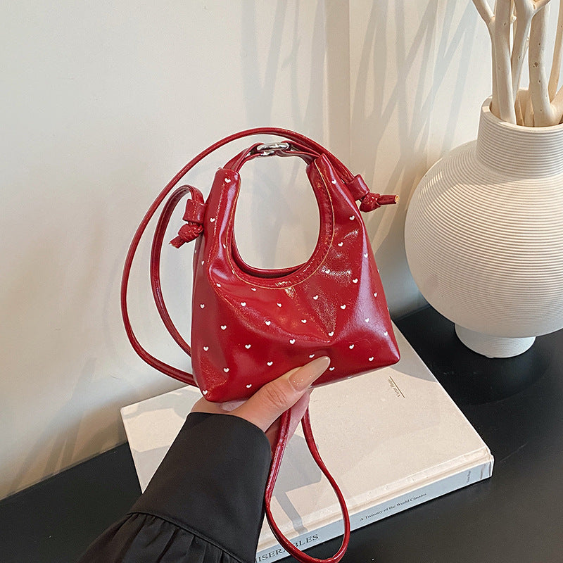 New Fashion Mini Bucket Bag Polka Dot Design Magnetic Snap Open and Close One Shoulder Crossbody Hand-Carrying Dual-Use Urban Simple Style Daily Matching