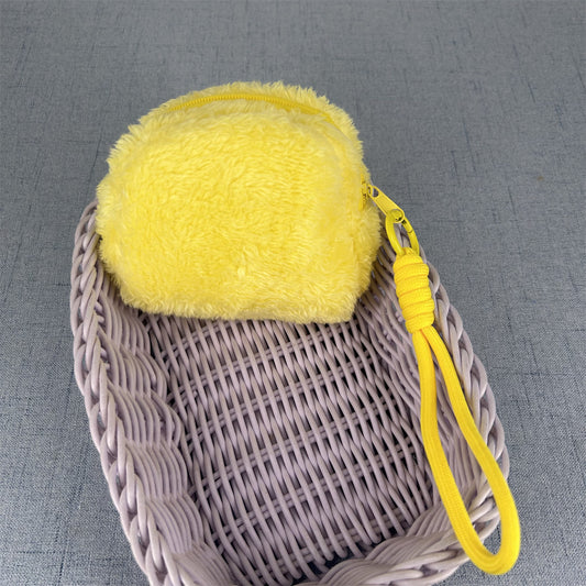 Cute Furry Coin Purse for Kids - Portable Hair Accessories Storage Bag with Zipper and Wrist Strap
