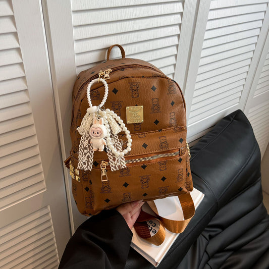 Cute Bear Pattern Women's Backpack New Fashion Trendy College Student Large Capacity Commuter Schoolbag