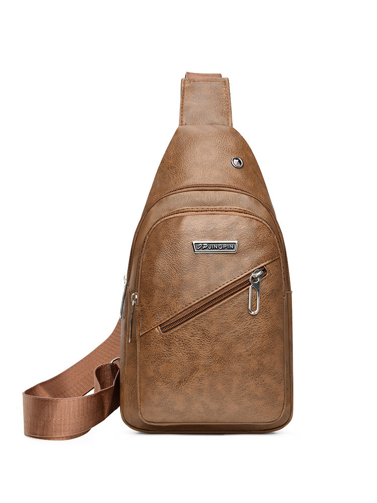 Men's Soft Leather Chest Bag Waterproof Leisure Business Messenger Bag Fashion All-Match Travel Essential