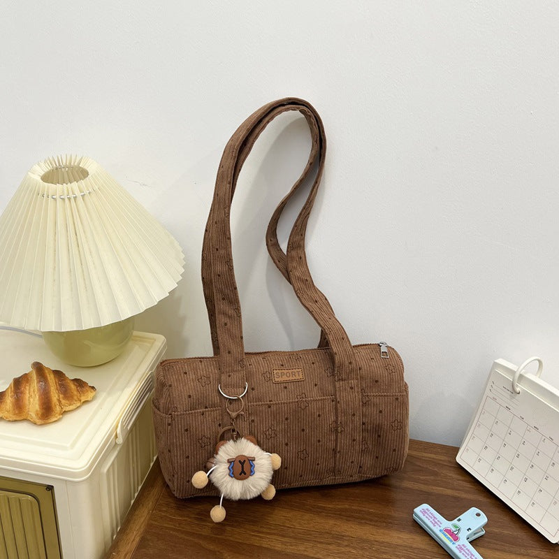 Women's Bag New Corduroy Korean Style Fresh Simple Fashion All-Match Commuter Cylinder Handbag