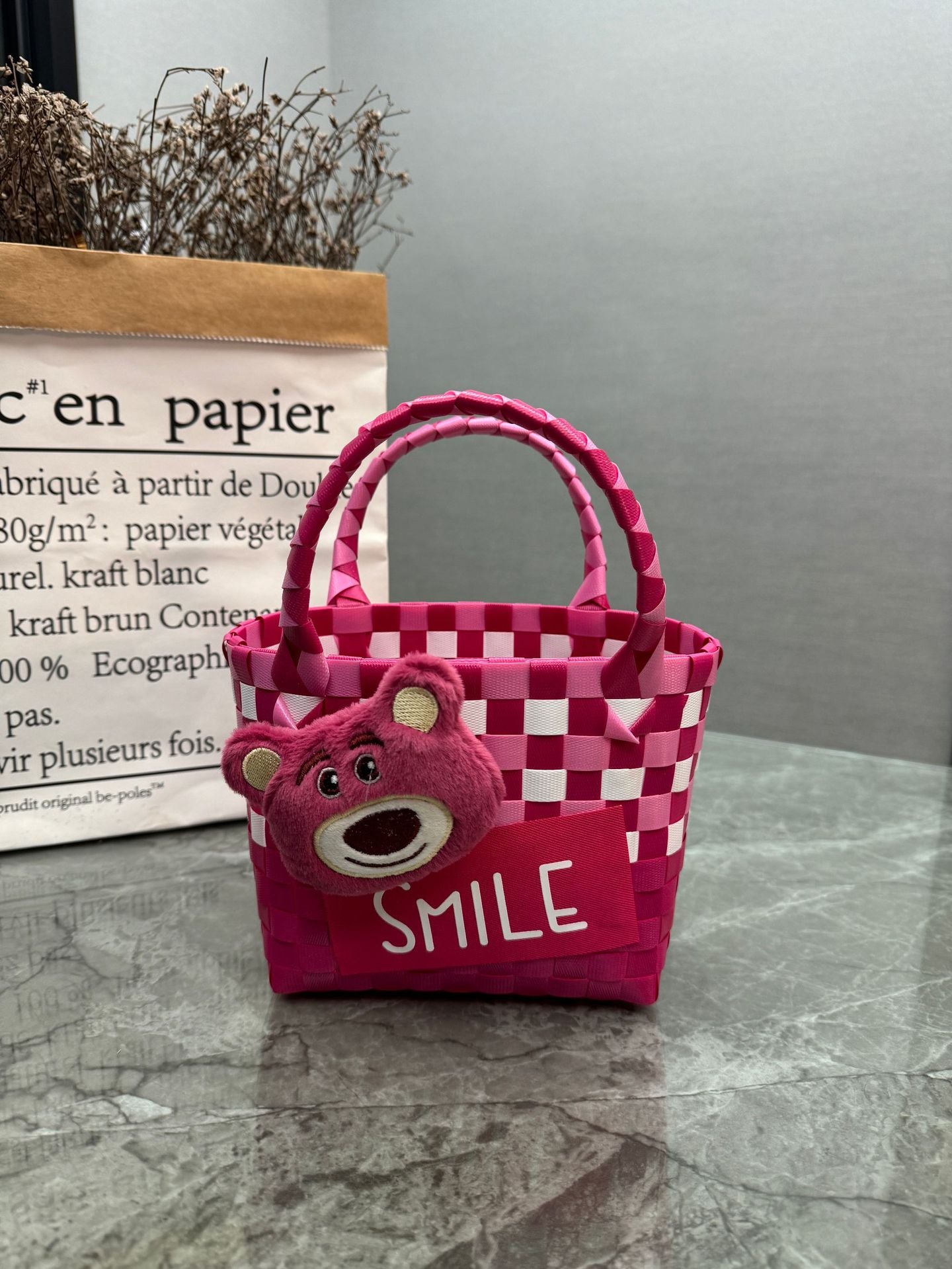 Handwoven Checkerboard Tote Bag for Women, Fashionable Beach & Daily Use, Soft PVC Material with Open Top and Inner Pockets