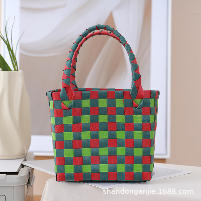 Dopamine Color Gift Bag Large Capacity Portable Vegetable Basket Crossbody Outdoor All-Matching Handbag Fashion