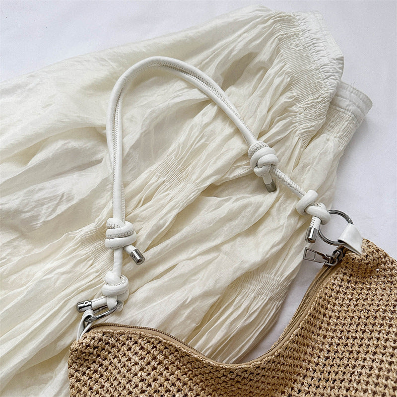 Hand-Woven Bag Women's New Fashion Retro Straw Woven Tote Bag Versatile Large Capacity Shoulder Bag