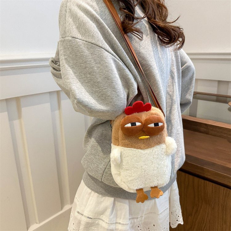 Cute Chicken Plush Crossbody Bag Cartoon Toy Shoulder Bag for Women Fashionable and Fun Animal Design