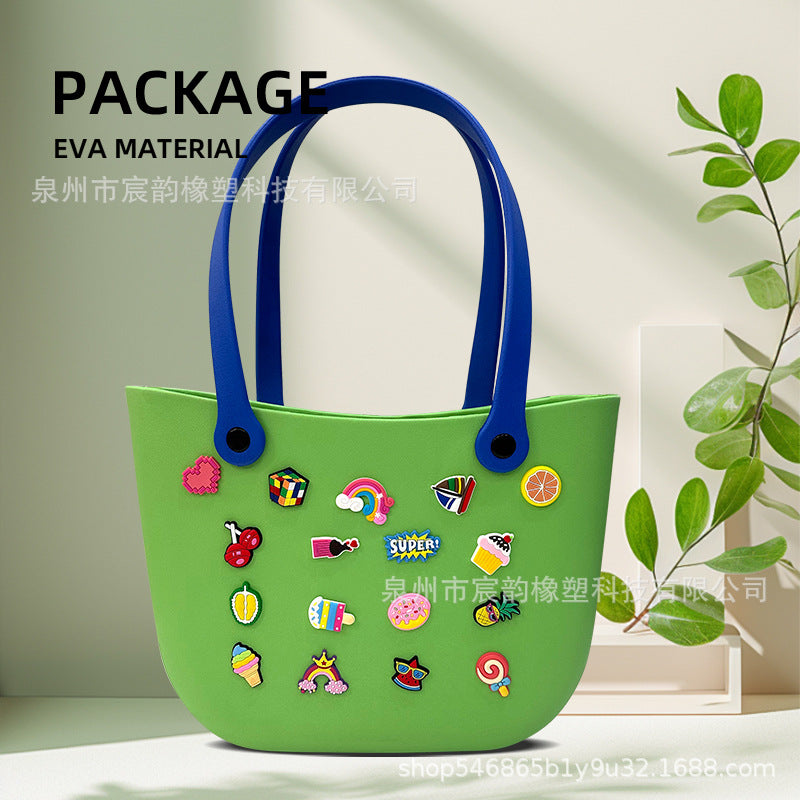 Cute Tote Cartoon Badge Women's Handbag Suitable for Beach Hole Rubber Basket