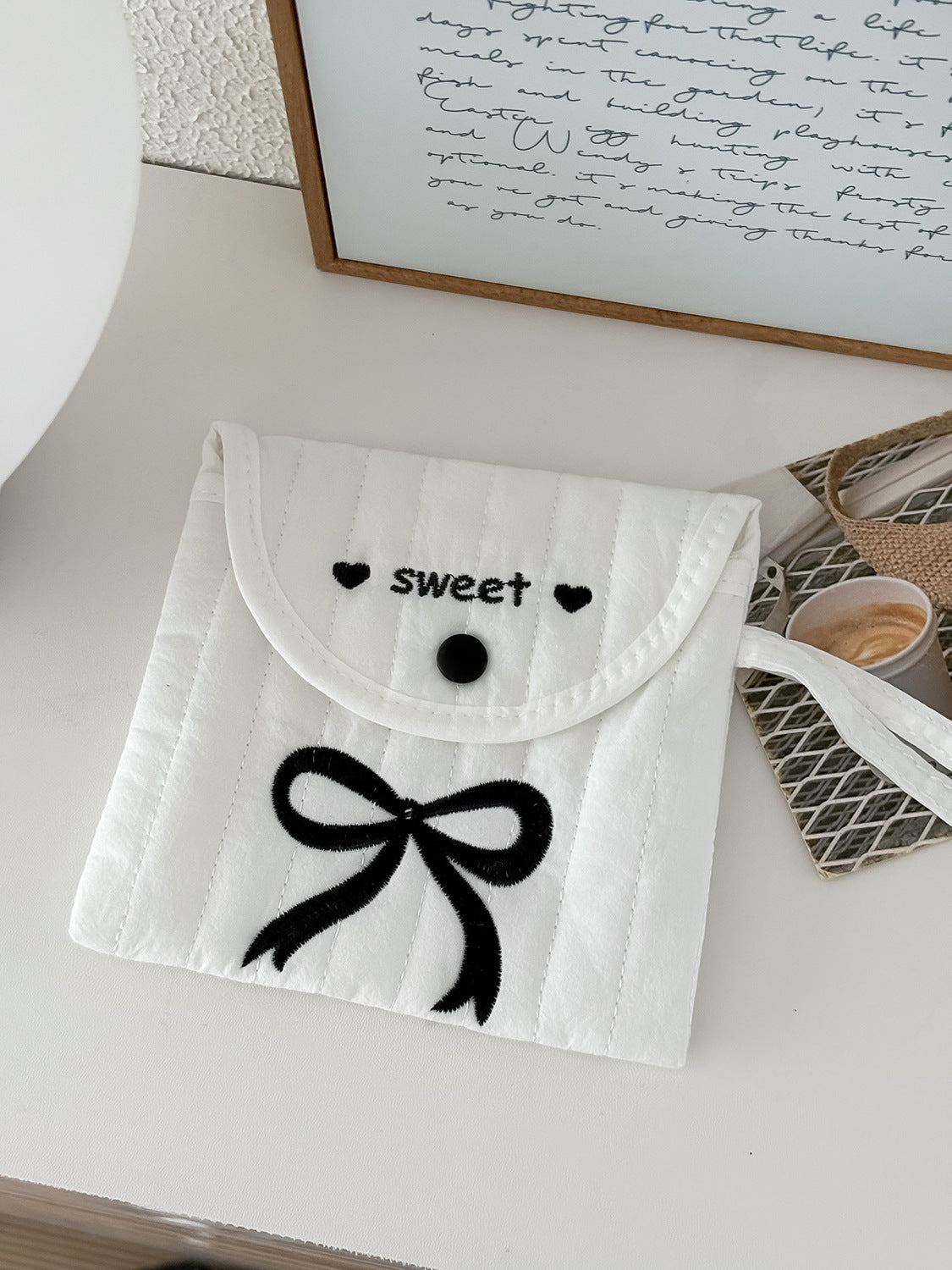 Sweet Embroidered Bow Pouch for Menstrual Products and Daily Essentials, Cute and Portable Design with Stitched Details