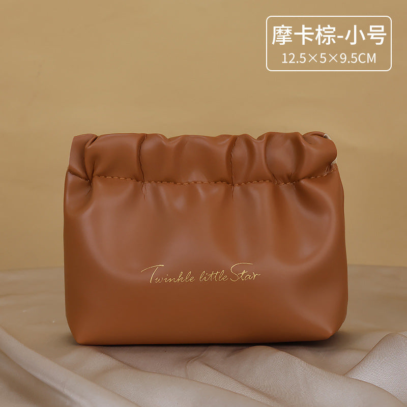 Elegant PU Waterproof Makeup Bag with Lettering Design, Large Capacity Travel Cosmetic Pouch for Women, Urban Minimalist Style