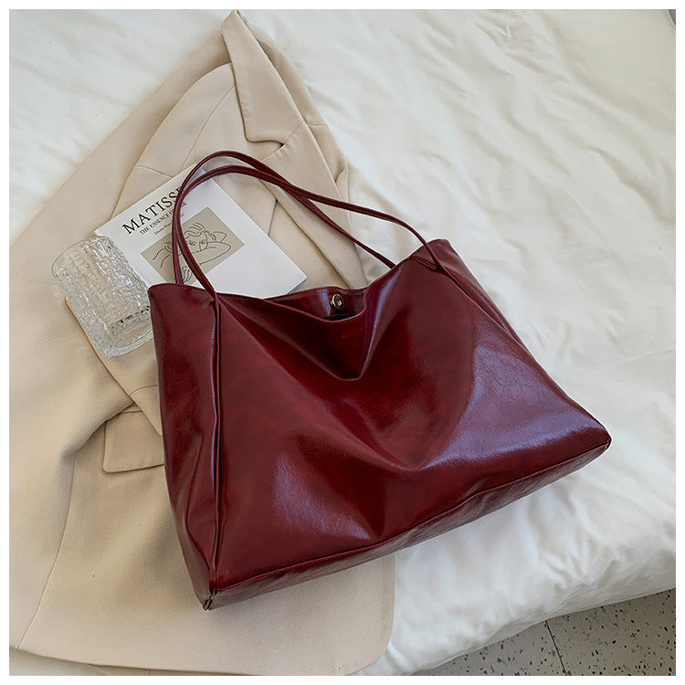 Tote Bag Women's Bag New Japanese and Korean Large Capacity Soft Leather One Shoulder Retro Casual Portable Bucket Bag