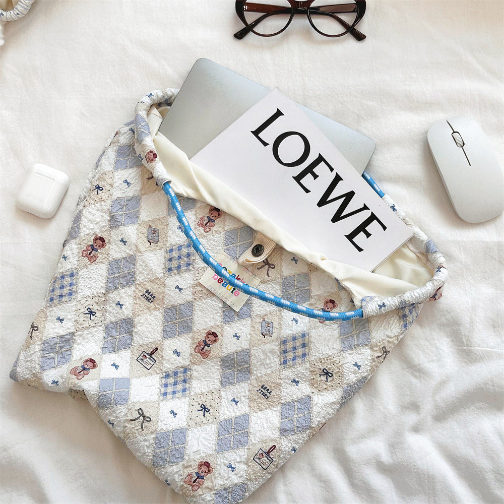 Korean Cartoon Embossed Canvas Bag Women's Large Capacity Canvas Bag Portable Beach Vacation Handbag
