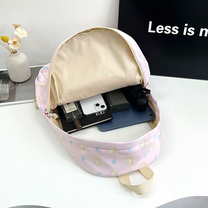 Cute Cat Print Large Capacity Lightweight Backpack Girls' Class Leisure Travel Fashion Backpack