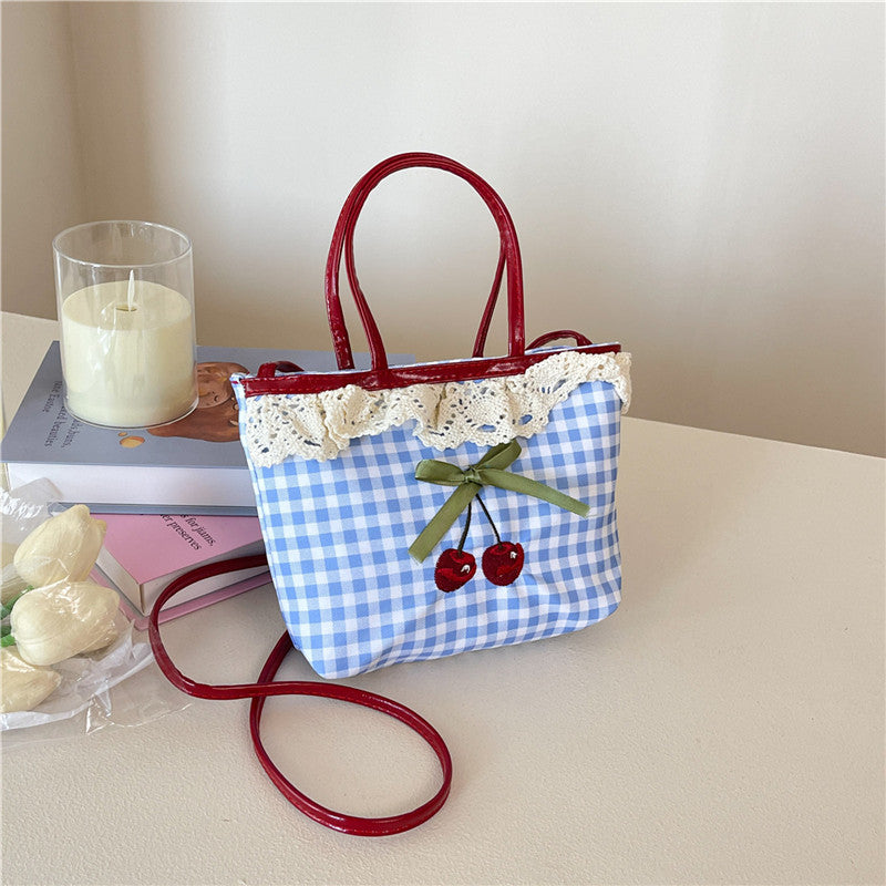Good-looking Fashion Casual New Style Plaid Shoulder Tote Bag Cartoon Minimalist Women's Commuter Hand-Carrying Bag