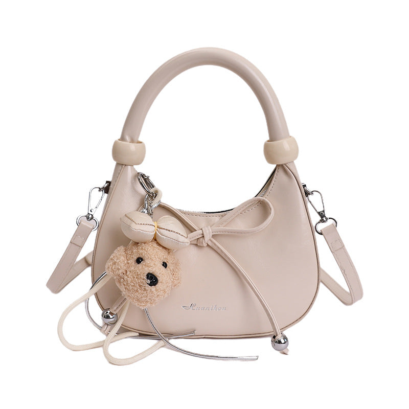 2026 New Korean Style Simple Crossbody Bag for Women, Cute Cartoon Pendant, Fashionable Dumpling Shape Handbag with Bow Detail
