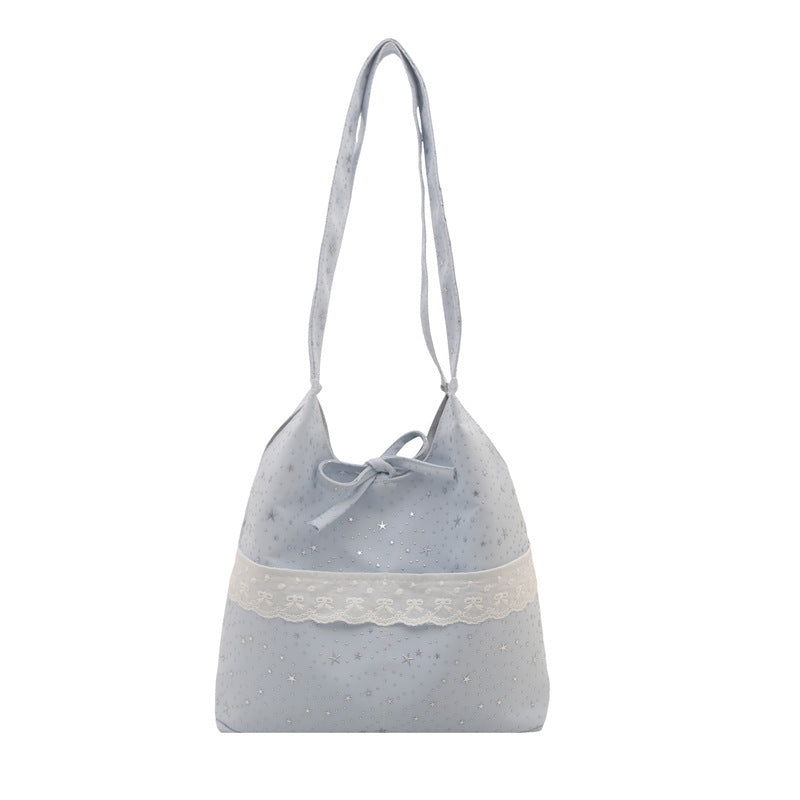 Shoulder bag for women, new style, Japanese and Korean bow-knot lace, large capacity, good-looking, fairy student canvas bag