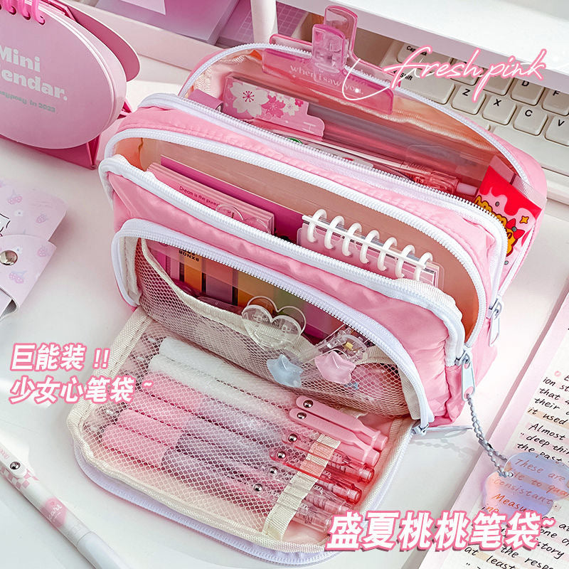 New Fashion Multi-layer Stationery Pouch with Front Window, Large Capacity, Cute Design for Students and Girls