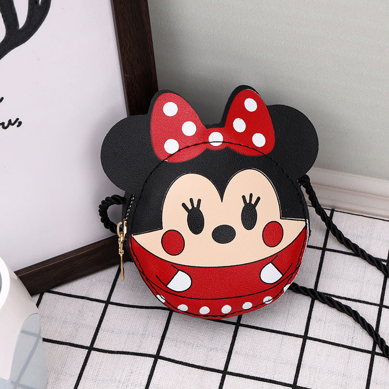 Children's Bag New Cute Cartoon Contrast Color Unisex Pu Shoulder Coin Purse Schoolbag