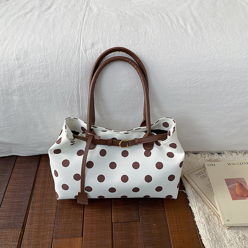 Chic Polka Dot Tote Bag for Women 2026 New Fashion Casual Shoulder Bag with Magnetic Closure and Soft PU Material