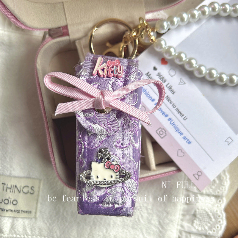 Korean Style New Retro Dots Cartoon Cat Lipstick Pack Pearl Exquisite High Sense Versatile Pendant Keychain for Women