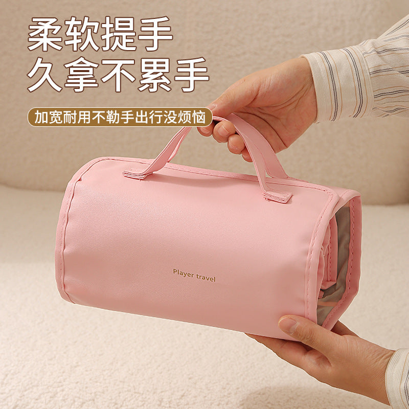 Elegant Waterproof Cosmetic Bag with Transparent Compartment for Travel and Daily Makeup Storage