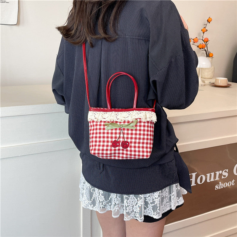 Good-looking Fashion Casual New Style Plaid Shoulder Tote Bag Cartoon Minimalist Women's Commuter Hand-Carrying Bag
