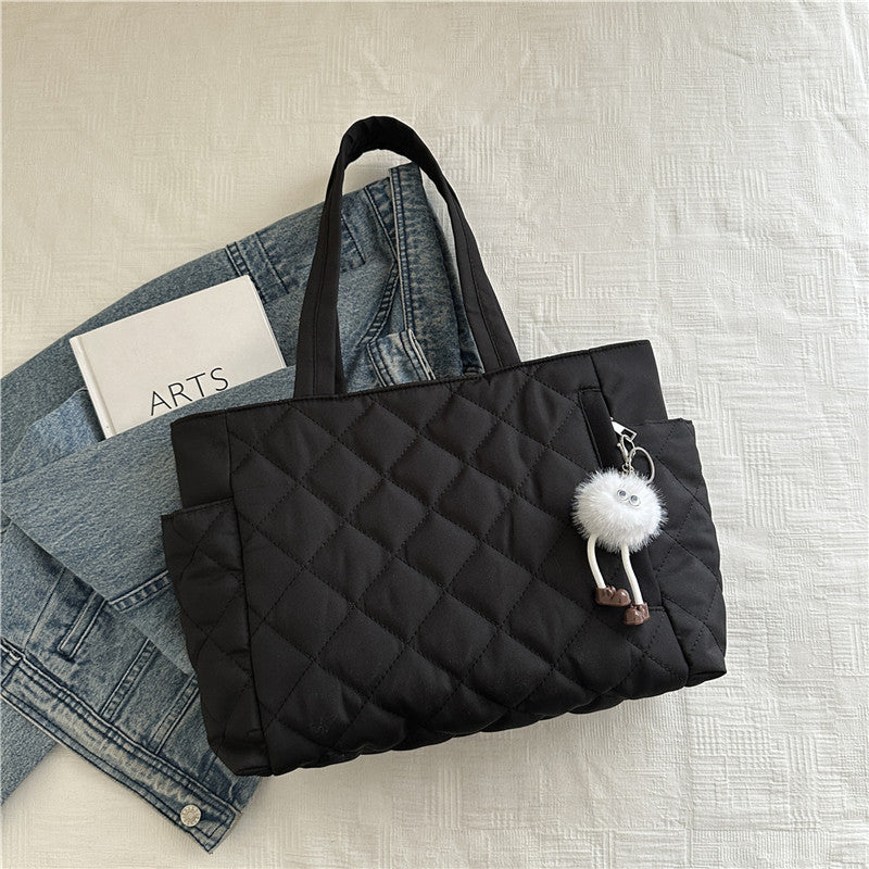 Women's Cotton-Padded Bag New Rhombus Large Capacity Portable Tote Bag Commuter Shopping Shoulder Bag