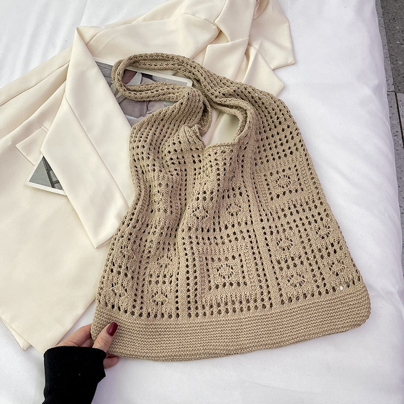 Women's Shoulder Bag Handmade Woven Hollowed Mesh Tote Bag Soft Cotton Thread Material Everyday Joker