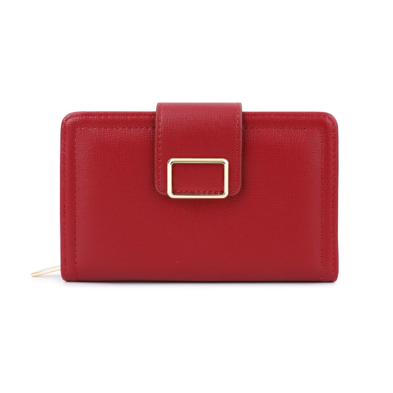 Minimalist PU Women's Wallet with Gold Buckle Design, Compact and Functional for Daily Use