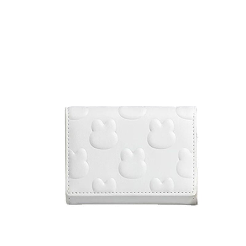 Bunny Cute One-Piece Small Card Holder Wallet Women's Short Embossed Fluffy Balls Hanging Coin Purse
