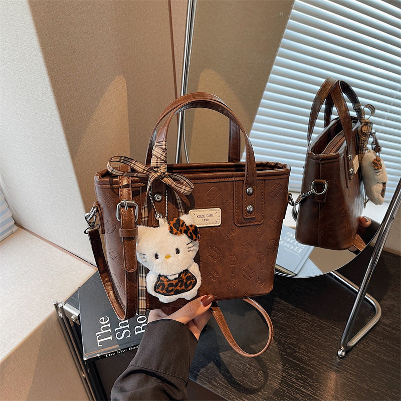 Fashion Bucket Bag Embossed Design with Cute Hang Decorations Everyday Joker Practical Shoulder Messenger Bag