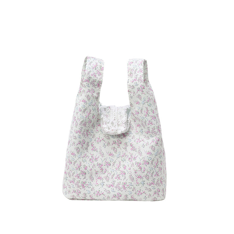 Women's Floral Nylon Backpack Student Party Korean Style Idle Style Cute Large Capacity Shoulder Messenger Bag Drawstring Design