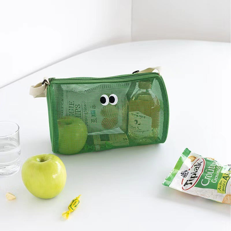 Cylinder Mesh Cosmetic Bag Travel Crossbody Beach Swimming Bag Hollow Toiletries Storage Bag Sundries Organizing Bag