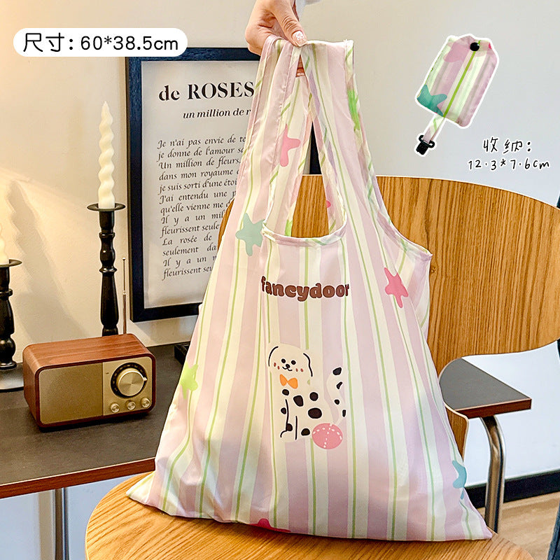 Cute Foldable Shopping Bag with Cartoon Dog Design, Waterproof and Portable for Daily Use and Grocery Shopping
