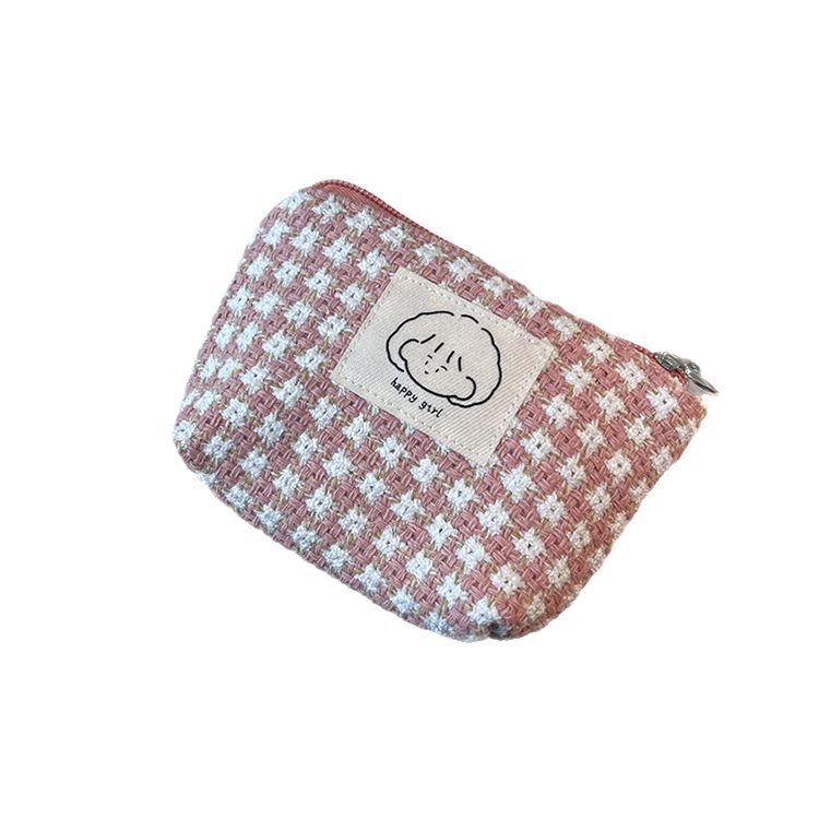 Japanese Style Simple Small Wallet Girls' Woven Plaid Fabric Bag Mini Zipper Coin Pocket