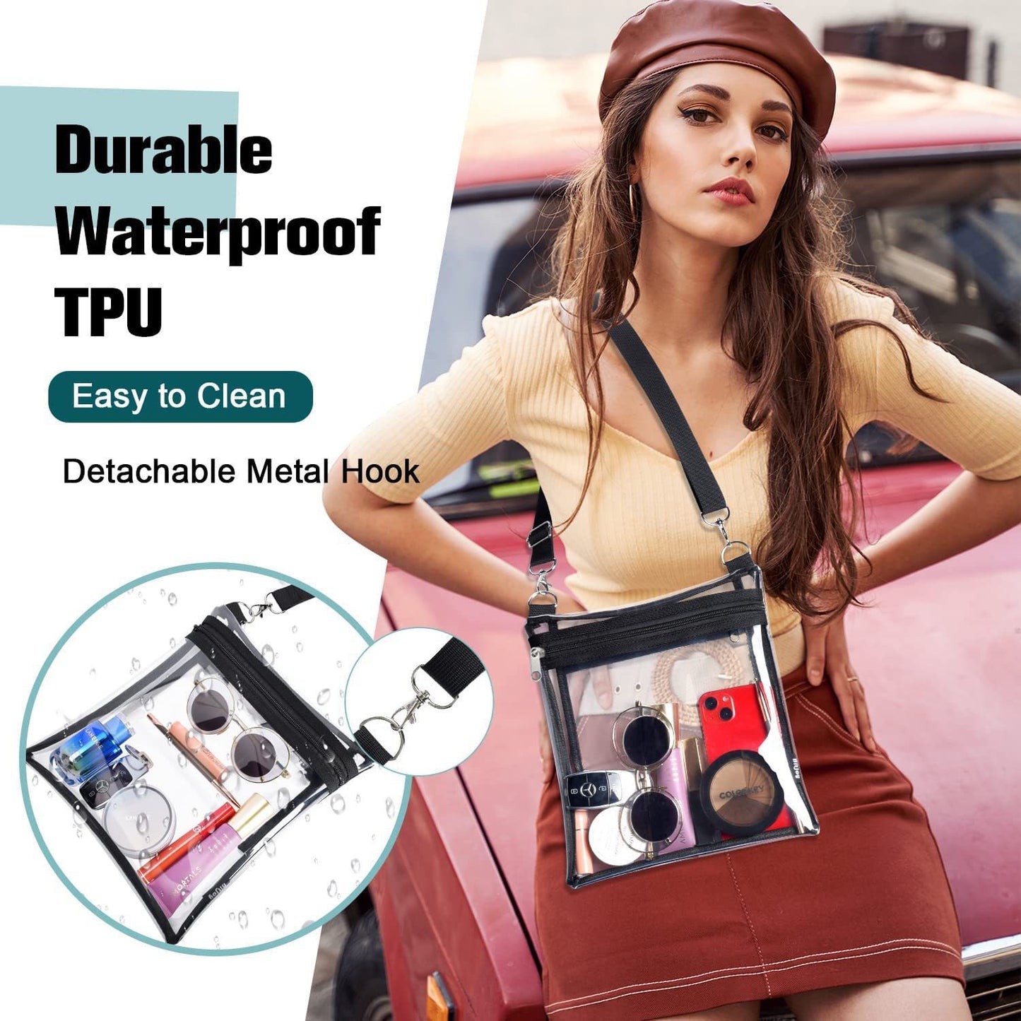 Clear PVC Crossbody Bag with Zipper Compartment for Daily Essentials and Stylish Travel