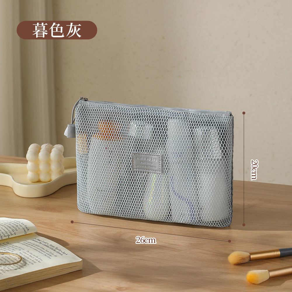 Breathable Mesh Makeup Bag with Zipper Closure, Lightweight Travel Organizer for Daily Use and Trip Essentials