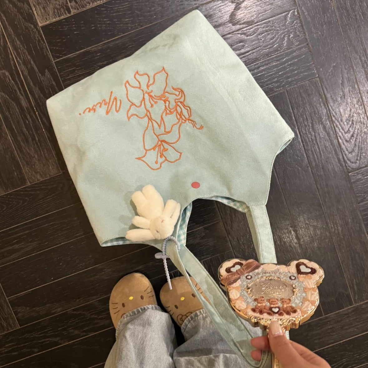 Spring Summer New Cute Floral Embroidery Tote Bag with Checkered Design and Soft Handle for Daily Use and Travel
